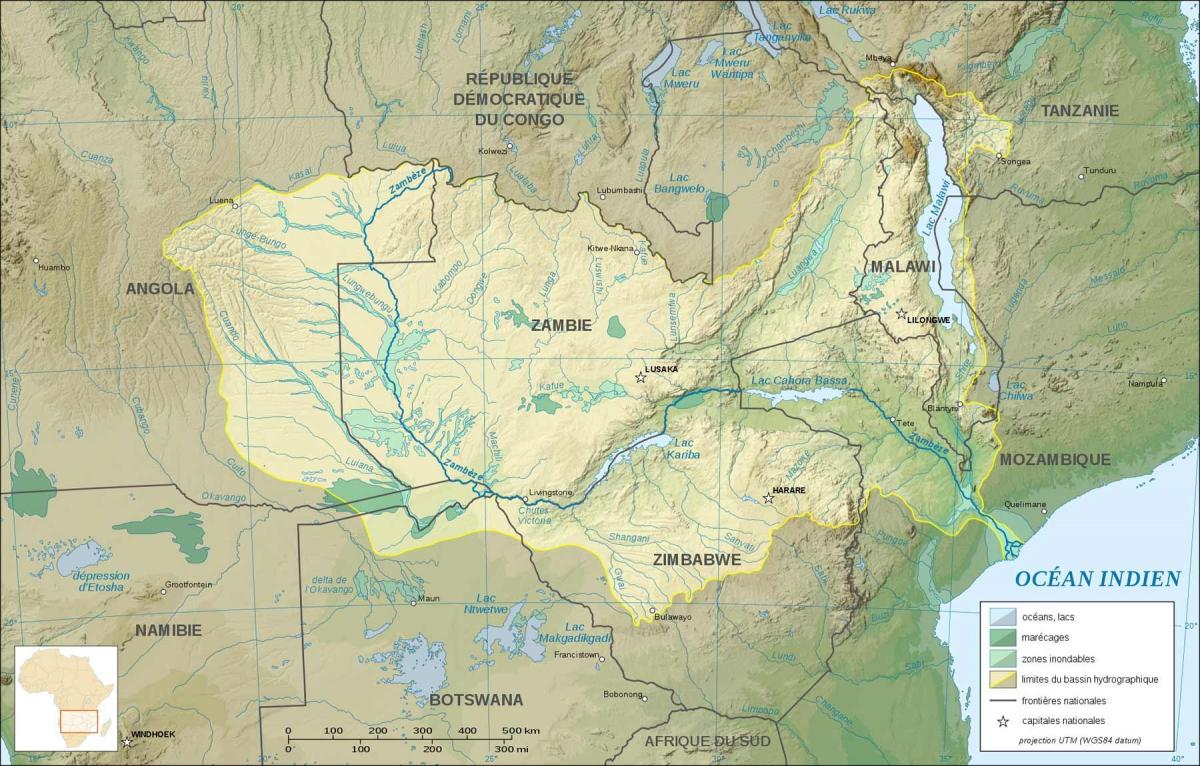 kartta Mali osoittaa jokia ja järviä