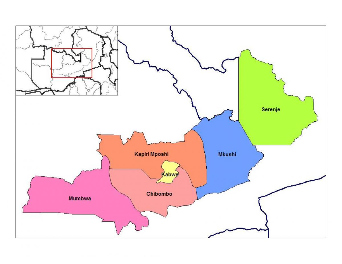 Kartta keski-provinssissa Sambia - Kartta keski-provinssissa Sambia (Itä -  Afrikka ja afrikan)