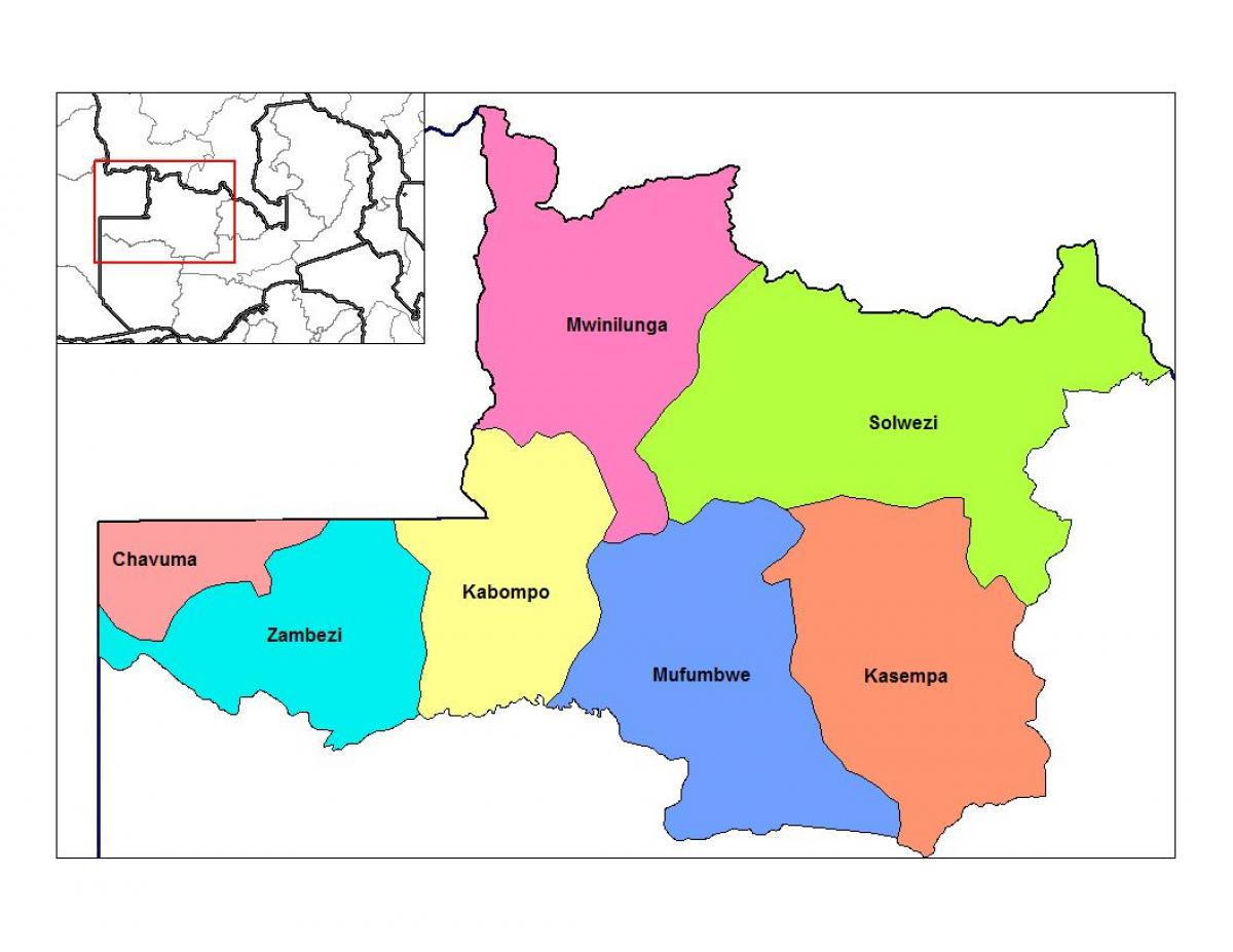 Kartta länsi maakunnassa Sambian - Kartta pohjois-länsi maakunnassa Sambian  (Itä - Afrikka ja afrikan)