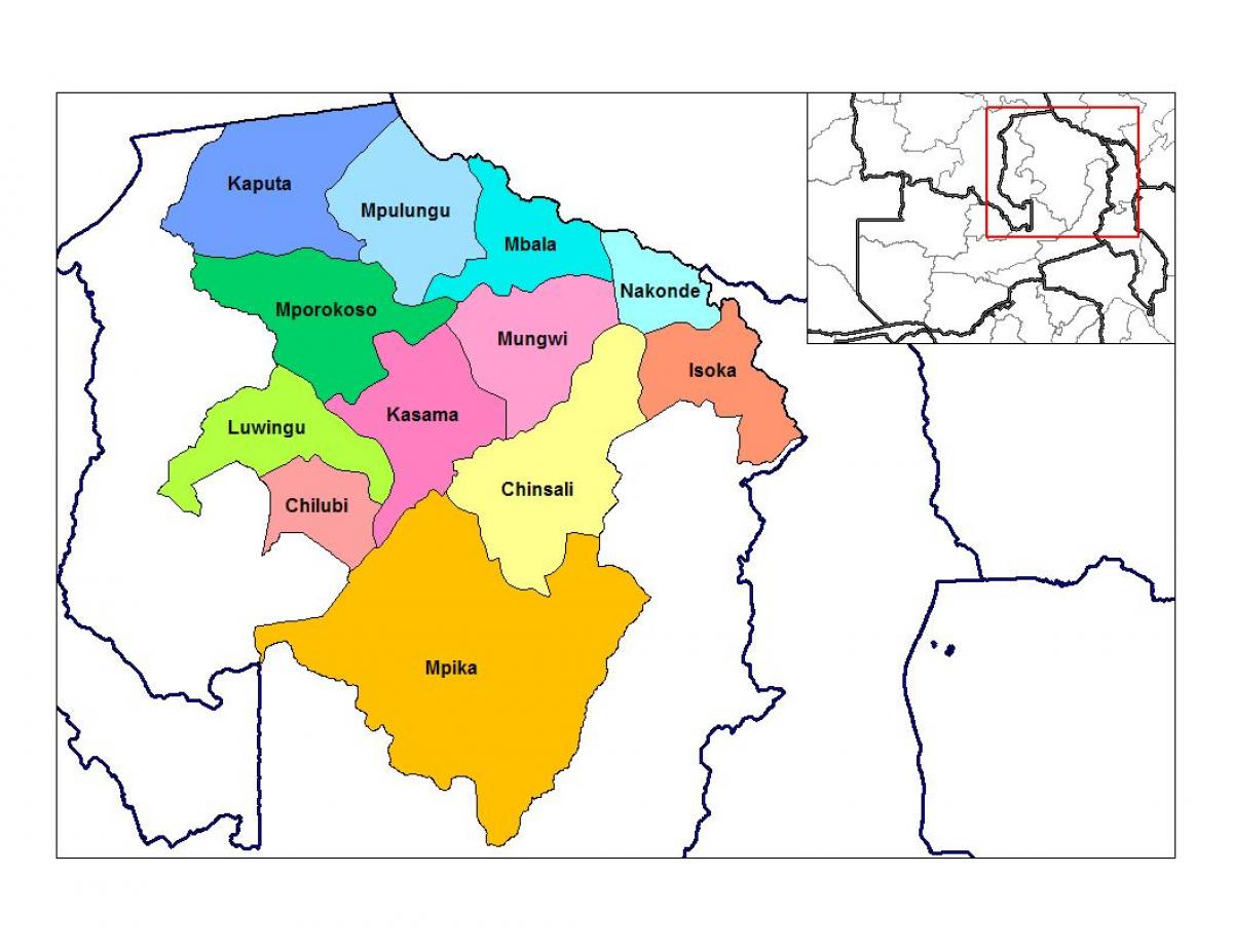 Kartta pohjois-provinssissa Sambia - Kartta maakunnassa pohjois-Sambiassa  (Itä - Afrikka ja afrikan)